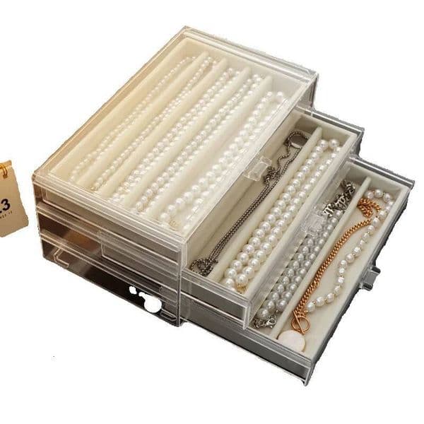 Necklace Pearl Organizer Dustproof Long Bracelet Bead Jewelry Box Tray Desktop Storage