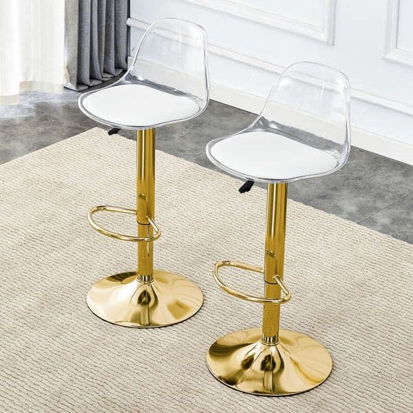 Modern minimalist chairs bar stools.Can rotate 360° adjust lifting.PET backrest PU seats.Set of 2.Suitable for bars, restaurants, and front desk cashiers. 2004