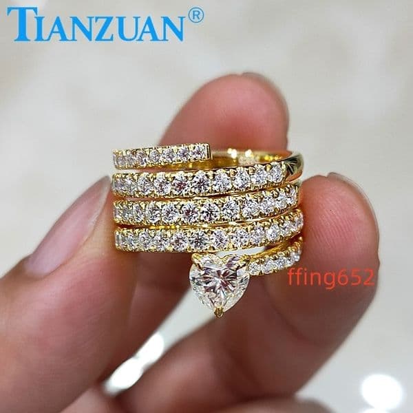 55mm Heart Shape Snake Ring White Moissanite Half Eternity Ring Band 925 Sterling Silver Diamond Engagement Datting Jewelry