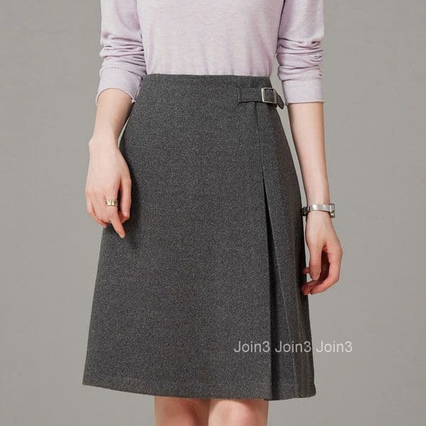 Autumn New Woolen Midi Skirt Elegant High Waist Slimming Imitation Belt Accessory Womens A-Line Skirt