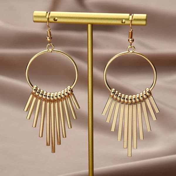 European And American Cross-Border Exaggerated Slimming Free shipping Long Metal Tassel Elegant Girl Personality Simple Versatile Fan-Shaped Earrings