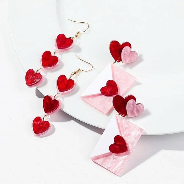 New Red Pink Love Letter Acrylic Drop Earrings For Women Girls Sweet Heart Envelope Dangle Earring Valentine's Day Jewelry Gift