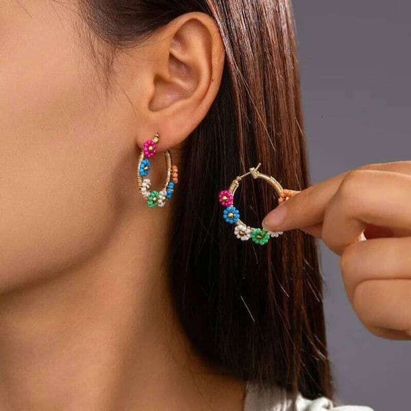 Fashionable Bohemian Sweet Colorful Beads Flowers Earrings for Women's Vacation Party Simple and Exquisite Jewelry Accessories