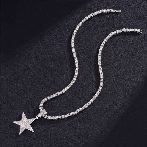 Hip Hop Pentagram Inlaid Zirconia Pendant Necklace for Men Women Universal Fashion Trend Versatile Sparkling Party Jewelry Gift
