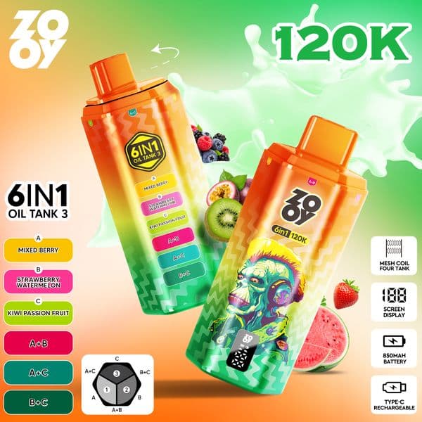 ZOOY 6 IN 1 120K Puffs 3Mesh Coil Adjustable Airflow jednorazowe papierosy 150K 80K 70K 60K 3 In1 50K 180K Smart Display Nic 2% 3% 5% Vaper Disposable Vape 120K EU send