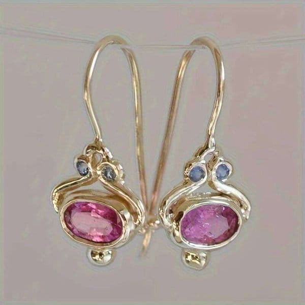 New Golden Plated Retro Inlaid Red Artificial Zircon Drop Hook European and American Engagement Earrings for Women
