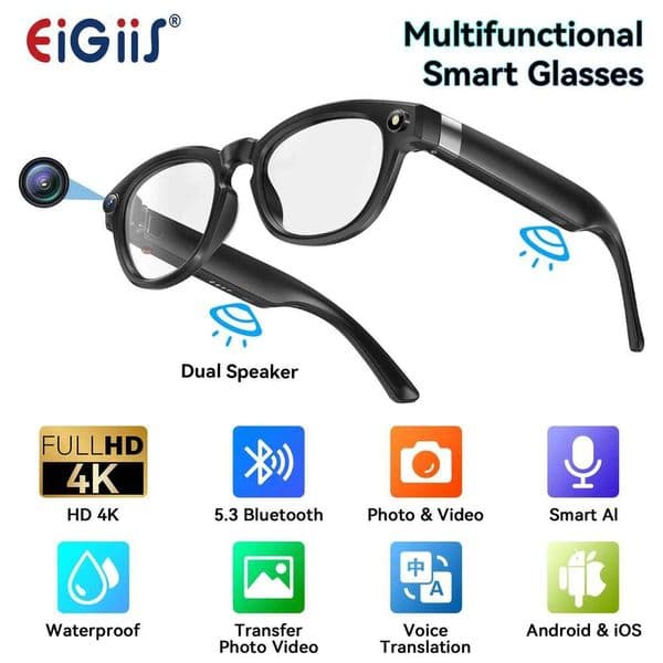 2026 EIGIIS Smart Bluetooth Call With AI Voice Translate Intelligent Shooting Function Noise Reduction Waterproof Glasses