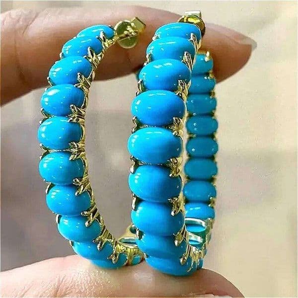 Elegant Bohemian-style Synthetic Turquoise Hoop Earrings for Women's Fashion Exquisite Daily Vocation Jewelry Accessories Crafts