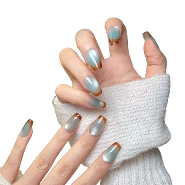 luxury handmade armored design acrylic nail extensions inspired by natures sunset