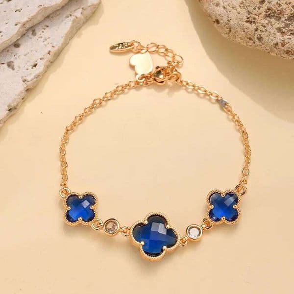 Jewellery Bracelet Copper Gold Plated Double Sided Four Leaf Clover with Cubic Zirconia Flower Light Luxury Adjustable for Daily Wear Special Occasion Gift Texture