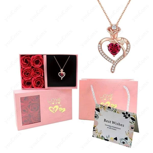 Valentine's Day Heart Birthstone Pendant Necklaces With Rose Gift Box For Women Mother Girlfriend Valentines Christmas Birthday 2026 New Jewelry ddmytues