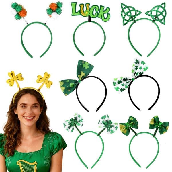New Irish Festival Bow Sequin Gold and Green Clover Headband St. Patrick's Day Decorative Hair Clip