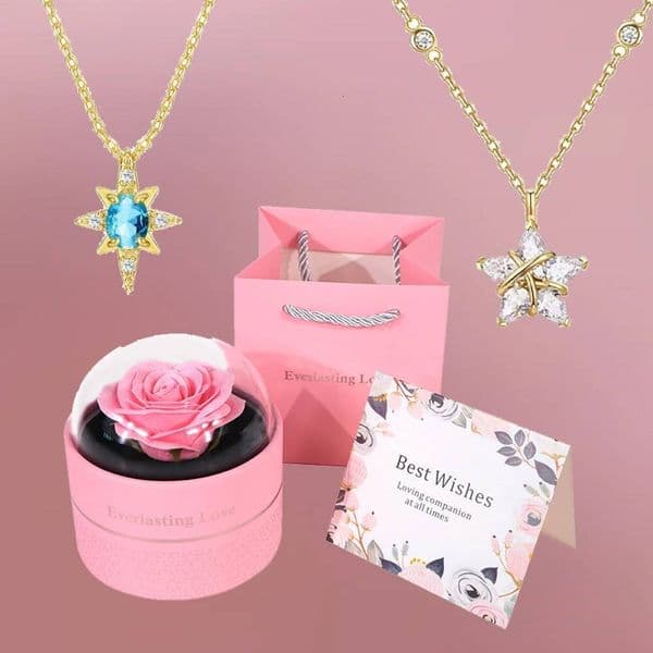 Valentine's Day Star Moon Zircon Copper Pendant Necklaces With Rose Gift Box Suitable For Women Friend Mother Birthday Surprise Fashion Jewelry ddmytues