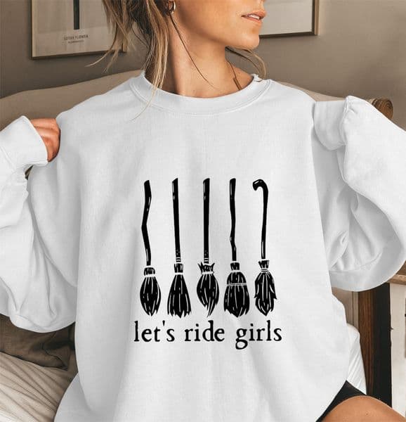 New Halloween Let's Ride Girls Letter Print Cotton Crewneck Women's Hoodie Long Sleeve - VT2202