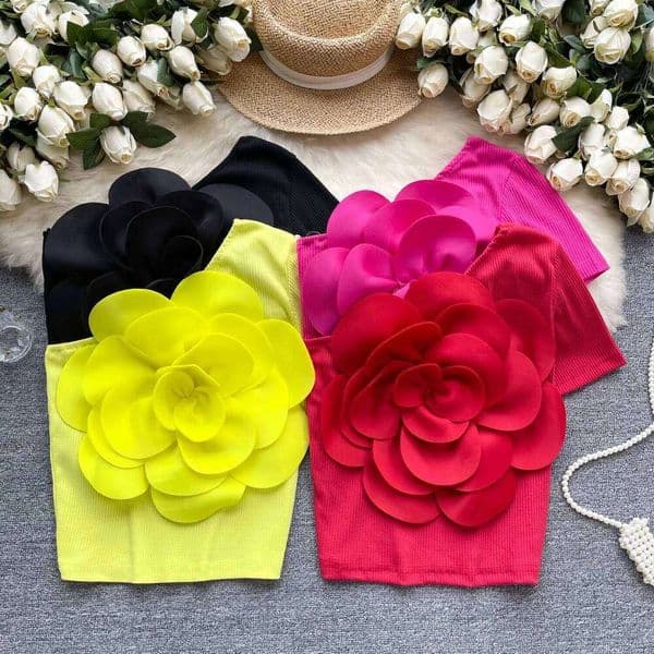 2026 Chic Skew Collar Off Shoulder Blouse Three-dimensional flower pleated Slim Sexy Fashion Top Summer sweet Women Shirt
