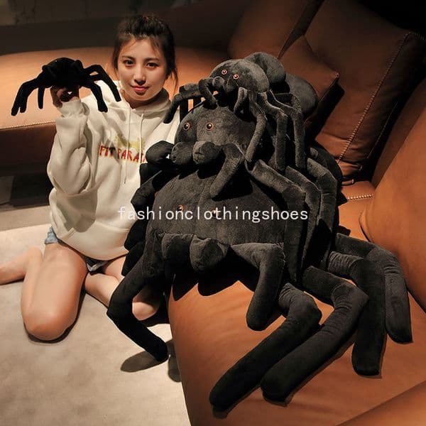 Giant Black Spider Plush Super Soft Stuffed Animal, Vintage Holloween Cute Realistic , Creepy Decor
