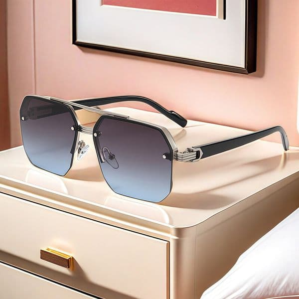 Luxury Brand Designer Hot-Selling European And American Style Square Half-Frame Men's Sunglasses Driving Glasses Male Foreign Trade Bestsellers
