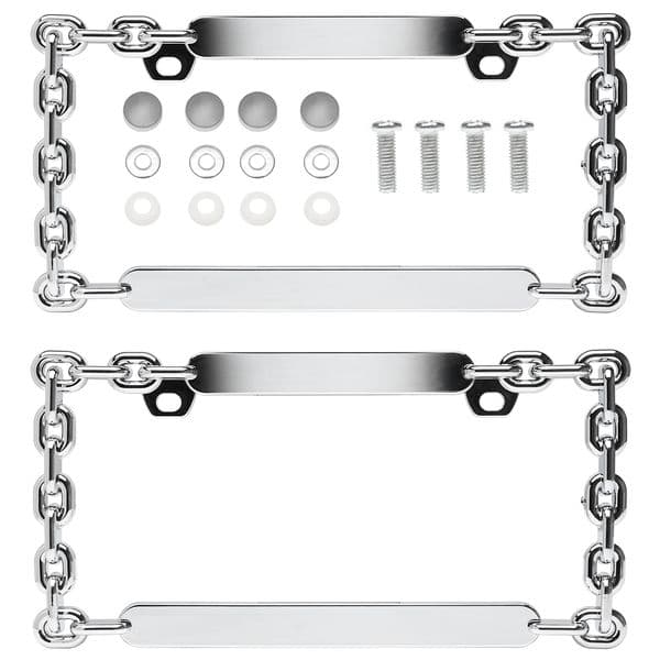Standard American Specification License Plate Frame, Complete Set with Screws and Tools - (Chain Pattern, Dimensions: 12.65" x 6.5" x 3.85")