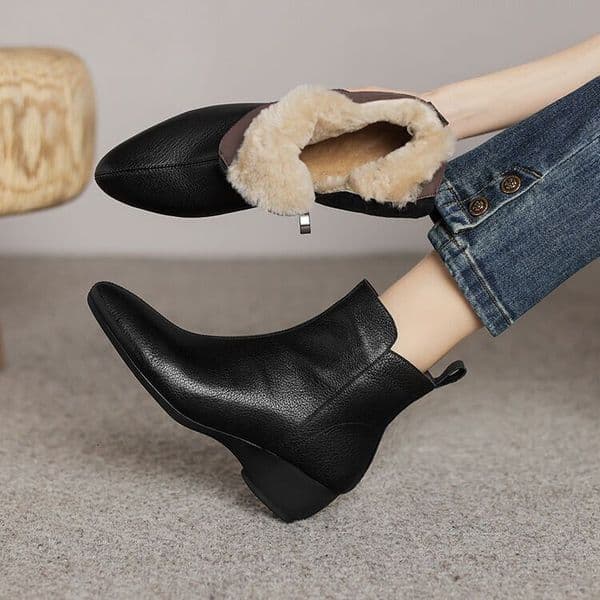 Ddmysports Thick Height Increasing Fleece Lined Thickened Martin For Women Autumn Winter New Warm Non Slip Leather Soft Sole Short Boots Outdoor Shoes