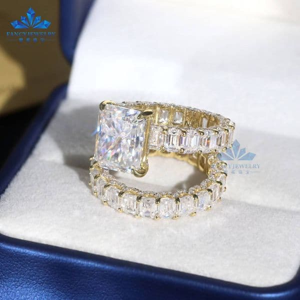RTS Gold Plated 925 Sterling Silver Custom Radiant 5CT Cut 5CT 9x11mm Solitaire Moissanite Iced Out Engagement Ring for Women