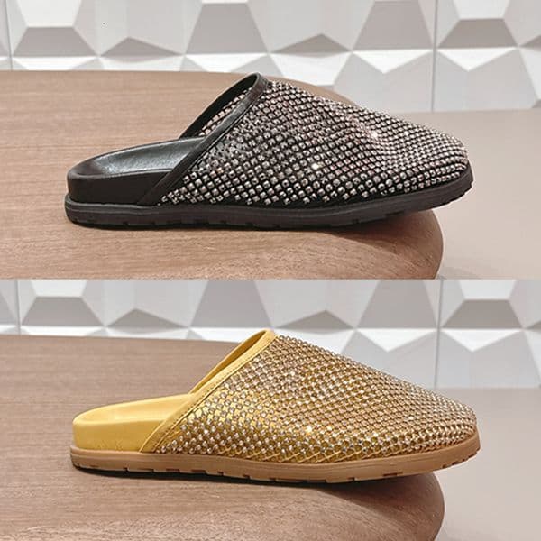 New Luxury Slippers Crystals Clogs Rhinestone Sandals Summer Mules Half Slippers Rubber Outsole Sliders Hollow Mesh Shoes 1037