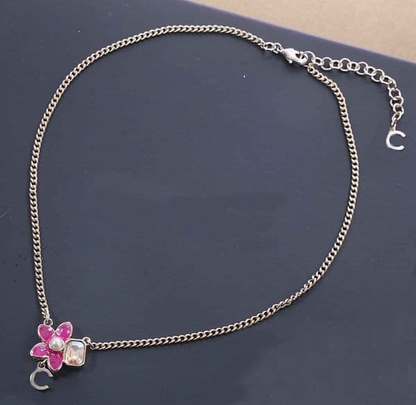 2026 Luxury quality charm drop earring with pink color crystal beads in 18k gold plated long chain pendant necklace special design PS6342B