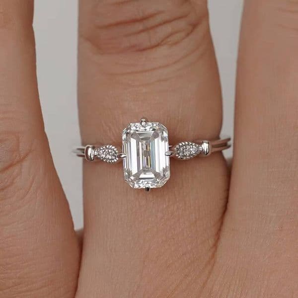 JOVOVASMILE 2CT 85X6mm Emerald Cut D Color VVS 18k Rose Gold Moissanite Wedding Engagement Ring for Women Gift
