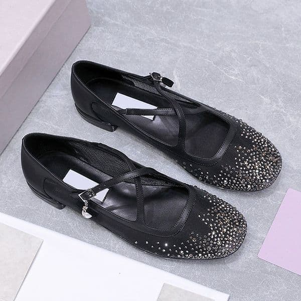 Women Rhinestone Balerina Flats Designer Crystals Sandals Leather Mesh Dress Sandals Party Shoes 1036