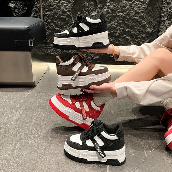 Ddmysports CM European Style Platform White Shoes For Women Spring New Panda Color Round Toe Casual Thick Sole Height Increasing Sneakers Outdoor Shoes