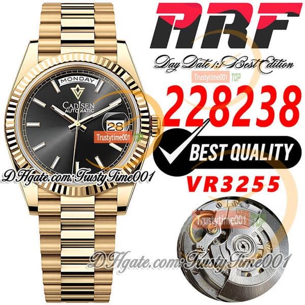 228238 VR3255 Automatic Mens Watch ARF 40MM Fluted Bezel Black Dial Stick Markers 18K Yellow Gold 904L Steel Bracelet Super Edition trustytime Watches Reloj Hombre