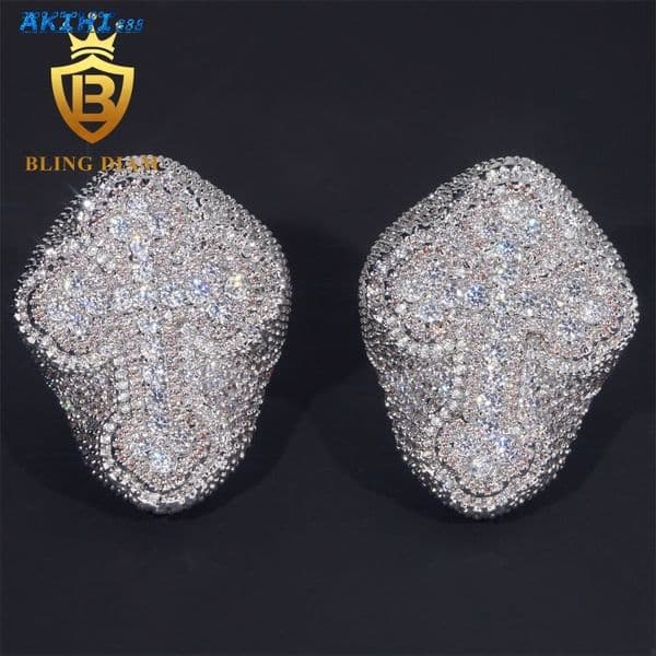 Factory Direct Iced Out Hip Hop Ring Men Fashion Cubic Moissanite Diamond Cross Ring Fashion Style Wedding Engagement Rings