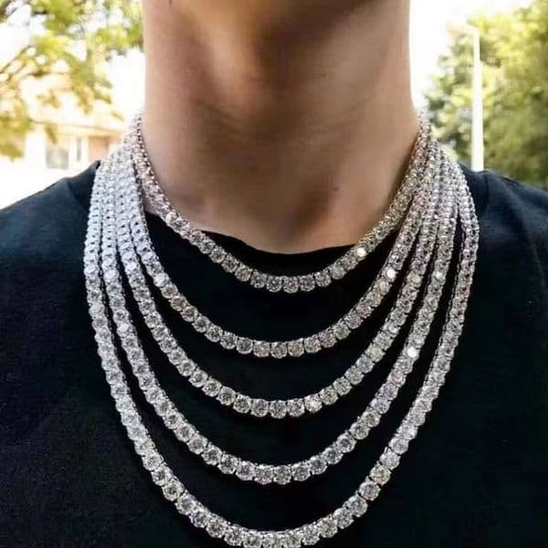 2026Fashion Hip Hop Jewelry 2MM 3MM 4MM 5MM Width Gold Plated Bling VVS Round Moissanite Tennis Chain