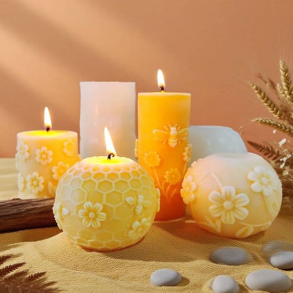 Valentine's Day Honeycomb Cylinder Sphere Silicone Mold Bee Daisy Relief Handmade Pillar Plaster Ornament Mould Candle Making Supplies ddmySat