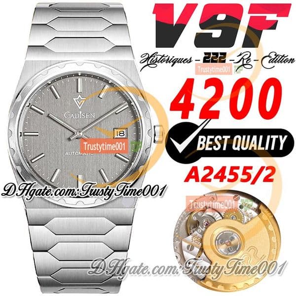 Historiques 4200H 222 Jumbo A2455 Automatic Mens Womens Unisex Watch V9F 37mm Gray Stick Dial Stainless Steel Bracelet Super Edition Trustytime001 Wristwatches