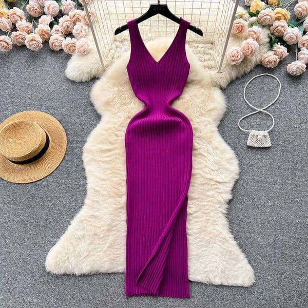 YuooMuoo Chic Fashion Sexy Wrap Hips Split Knitted Autumn Women Slim Elastic Bodycon Long Dress Streetwear Outfits Vestido