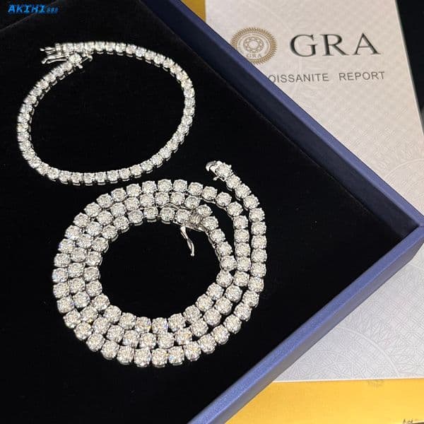 have Certificate Custom Iced Out 3MM 4MM 5MM Real 10K Solid Gold Moissanite Diamond Tennis Chains Jewelry Necklace for Gift