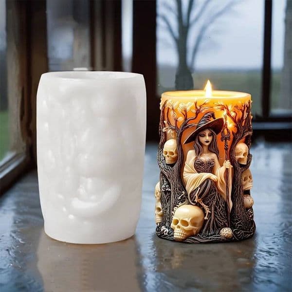 Valentine's Day 3D Candle Mold Skull Relief Resin Silicone Mould Gift Witch Cylinder Gypsum Molds ddmySat