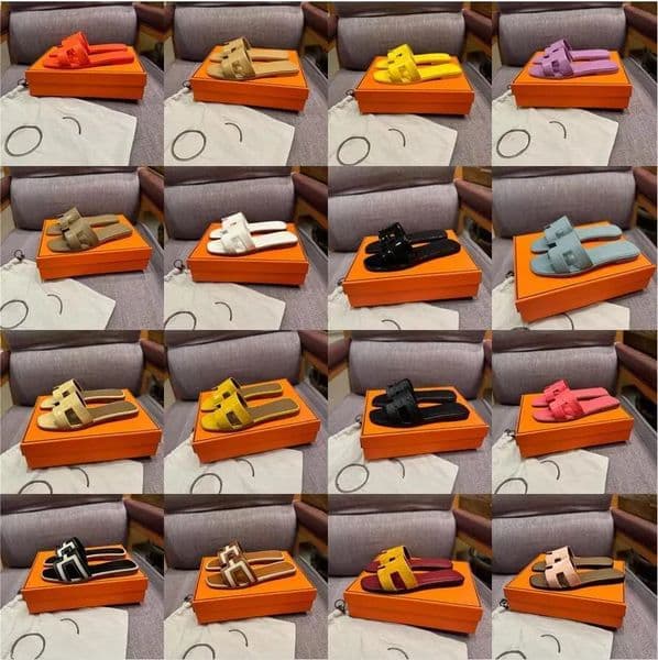 Fashion Designer Slides Slippers with box Beach Classic Flat Sandal Summer Lady Leather Flip Flops Men Women size Eur 35 to 42