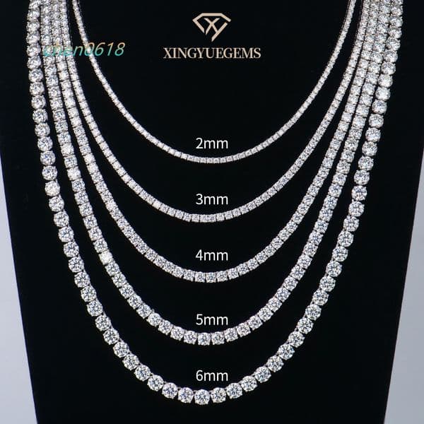 In-stock Fashion 925 Sterling Silver Ice Diamond Moissanite Tennis Necklace, Available in Sizes 2mm-6mm and Lengths 18-24 Inches