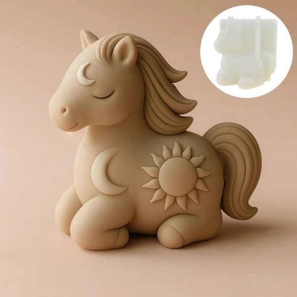 Valentine's Day Cute foal candle silicone moon sun relief sculpture cement resin mold prone sitting horse gypsum mould craft molds ddmySat