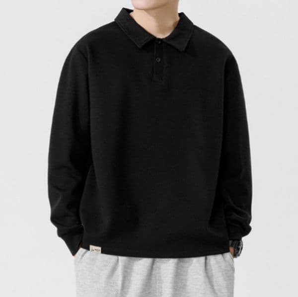 A504 Men Long-sleeved Autumn and Winter Heavy Loose Solid Color Lapel Youth Casual