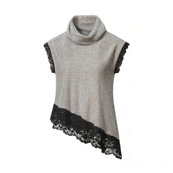 2026 new women's clothing European and American style fashionable versatile stand up collar sleeveless lace patchwork vest top
