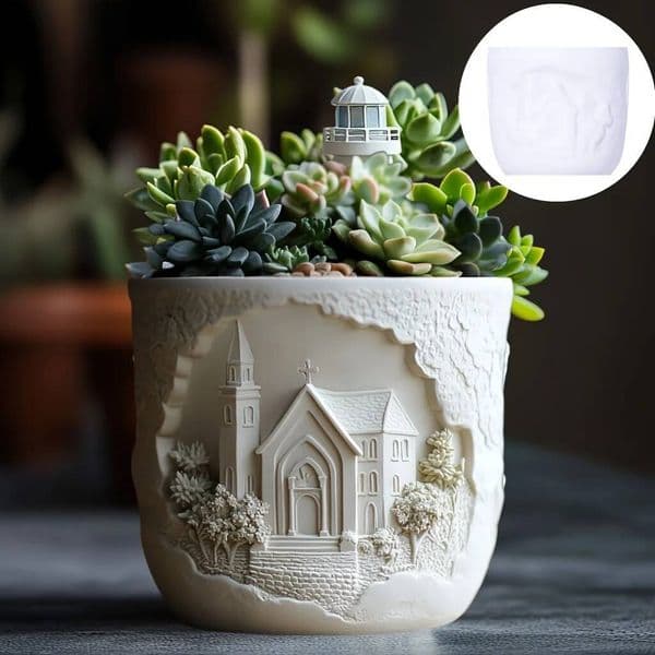 Valentine's Day Church succulent plant flowerpot resin silicone house storage box mold tower church cross relief gypsum molds ddmySat