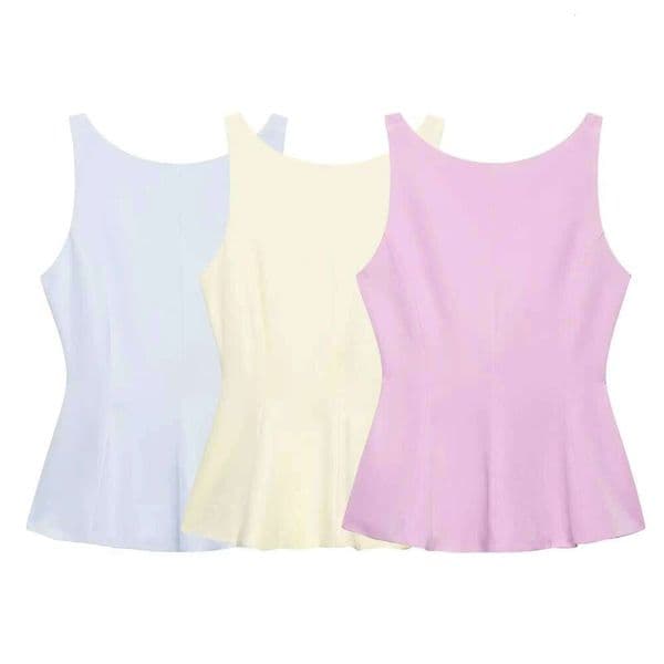 2025 Summer New Arrivals Women's Fashion Temperament Backless Bow Decorated Short Skirt-style Hem Top