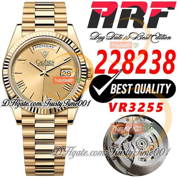 228238 VR3255 Automatic Mens Watch ARF 40MM Fluted Bezel Gold Dial Roman Markers 18K Yellow Gold 904L Steel Bracelet Super Edition trustytime Watches Reloj Hombre