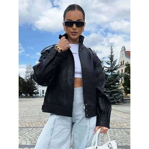 HH Autumn Pu Leather Jacket For Women Fashion High Street Overcoat Jackets Long Sleeve Zipper Coats Winter Casual Lady Outwear