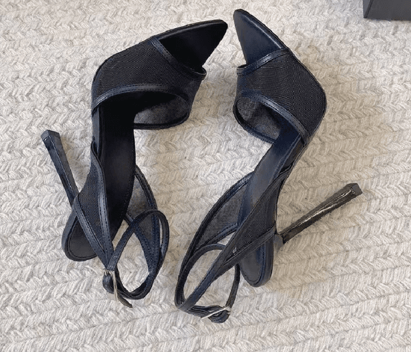 Luxury Women's Thin Strap Pointed Toes Sandals High Heels 8.5cm Square Toes Mesh Thin Heel Fashion Shoes 32337