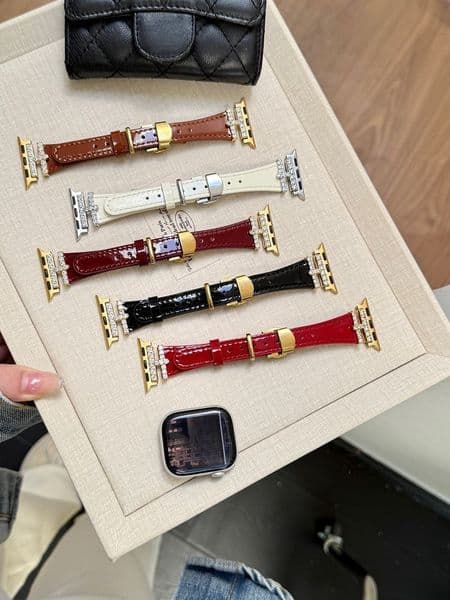 Diamond Leather Bands for Apple Watch Band 38 40 41 42 44 45 46 49mm Bling H-shape Metal Buckle Slim Strap for iWatch S11 10 9 8 7 6 5 4 3 SE Ultra Bracelet