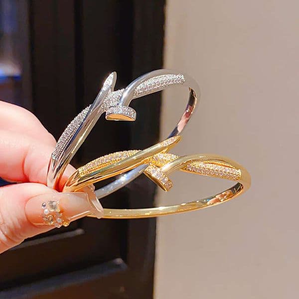 18K Real Gold Plated French Zircon Nail Cross Adjustable Clasp Bracelet Niche Light Luxury High-End Feel Women's Jewelry