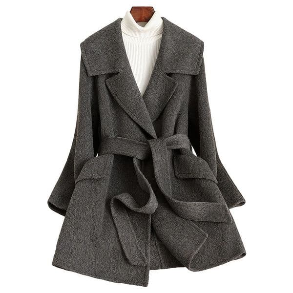 D6566 New autumn and winter lace-up lapel slim wool coat